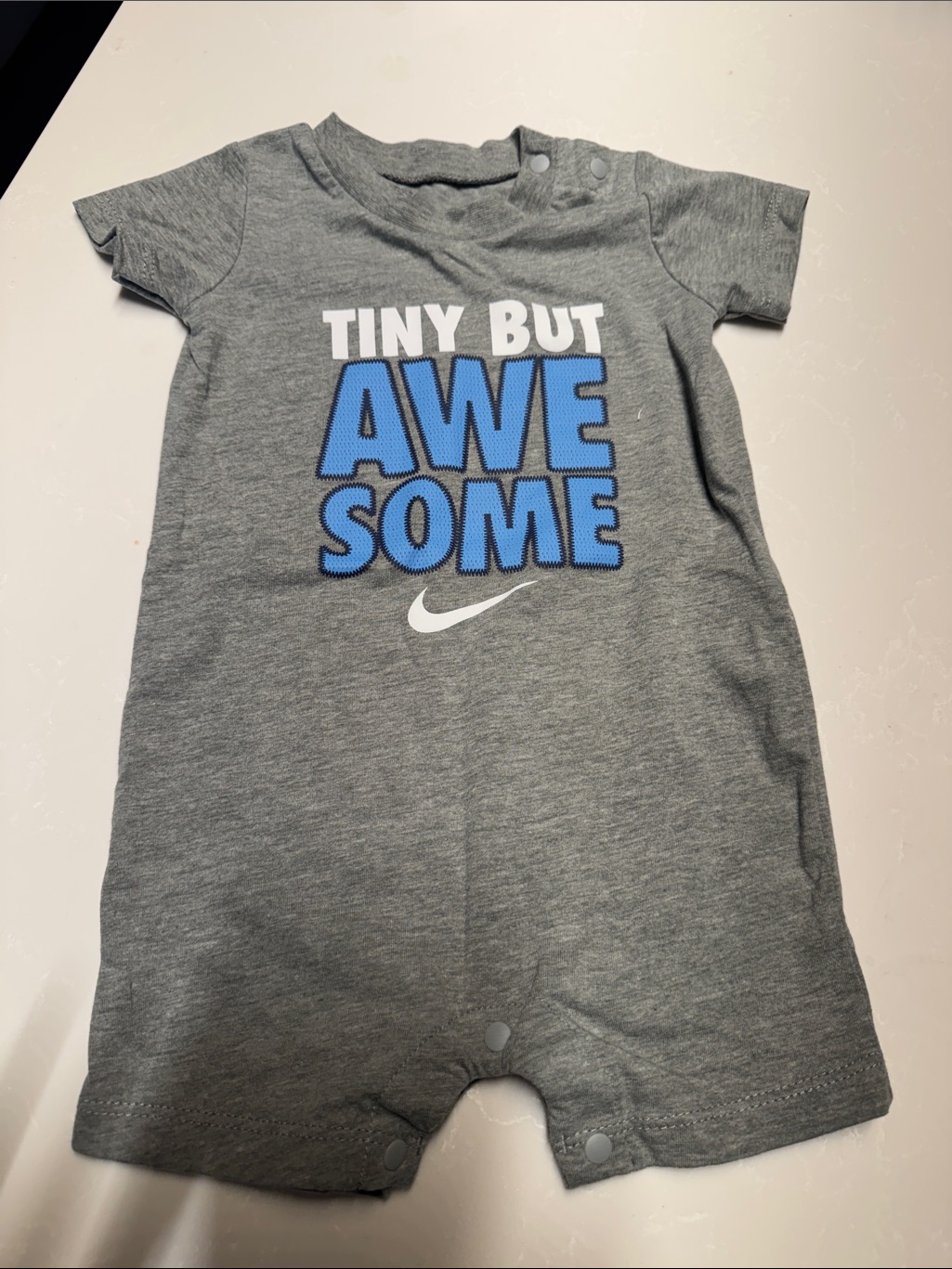 Nike Gray One-Piece Footie With Blue 'Awesome' Graphic
